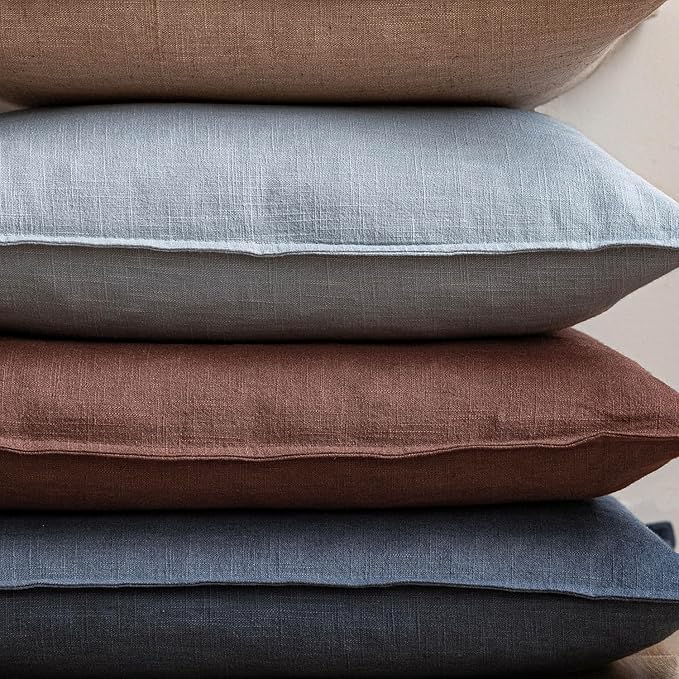 Foindtower Pack of 2, Decorative Linen Soild Throw Pillow Covers Soft Accent Euro Cushion Case Boho Farmhouse Pillowcase for Chair Couch Sofa Bedroom Living Room Home Decor 22 x 22 Inch Sky Blue