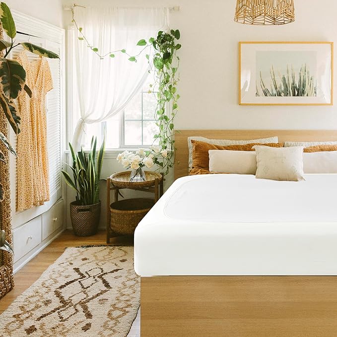 Biscaynebay Decorative Box Spring Cover Queen Size, Ivory Luxurious Jersey Knitting Stretchy Wrap Around 4 Sides Bed Skirt for Home/Hotels, Easy Fit Wrinkle Free Machine Washable