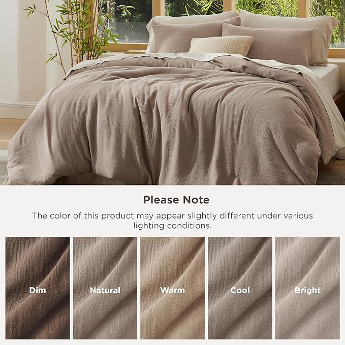 Bedsure Muslin Duvet Cover King Size - Cotton Blend Rayon Derived from Bamboo, Cooling Duvet Covet for Hot Sleepers - Ultra-Soft & Breathable Bedding Set for All Seasons(Khaki, 104"x90")