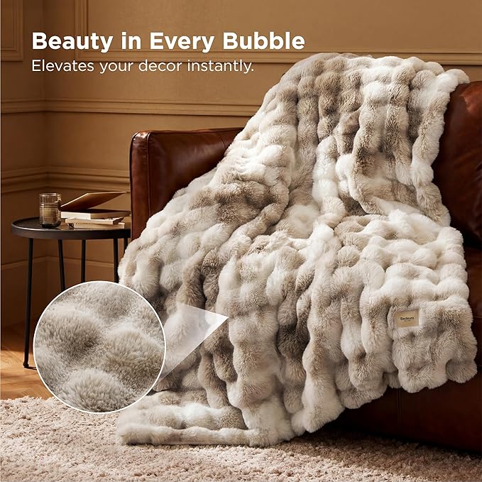 Bedsure GentleSoft Fluffy Fuzzy Twin Blanket, Soft Cozy Fleece Faux Fur Blanket, Pink Decorations Minky Velvet Couch Cover, Thick Warm Plush Women Men Birthday Gifts, 870GSM, Tie-dye Taupe