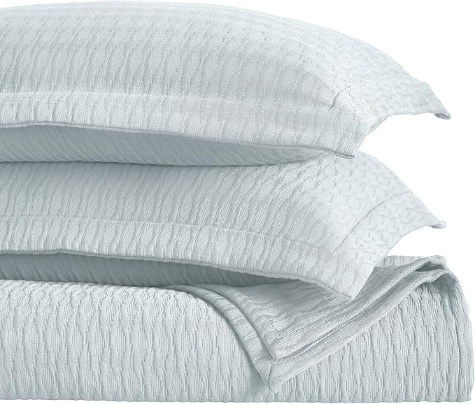Superior 3 Piece Cotton Bedspread Set, Home Bed Decor, Decorative Bed Spread, 2 Pillow Shams, Medium Weight Blanket, Matelasse Coverlet, Bedding Essentials, Calvert Collection, Full, Sky Blue