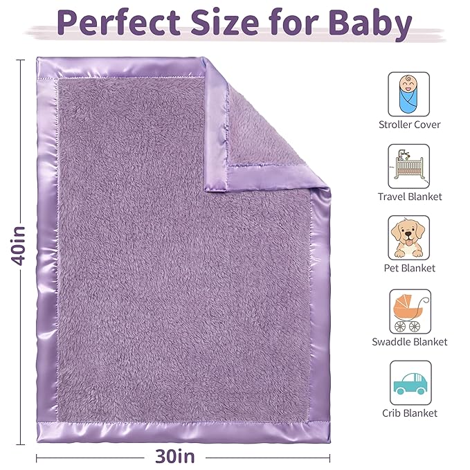 Pro Goleem Fleece Baby Blanket with 2 Inch Satin Trim Soft Plush Blanket for Boys and Girls for Babies Purple 30''x40''
