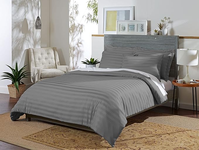 Pure Bamboo King Duvet Cover, 3 Piece Set, Genuine 100% Organic Viscose Derived from Bamboo, Luxuriously Soft and Cooling, 2 Pillowcases (King, Jacquard Stone)