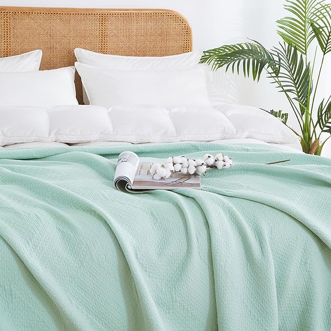 Premium 100% Cotton Blanket – All-Season Soft Breathable Bed Blanket for Queen Size – Lightweight Stylish Textured Throw for Bed– Giftable Cozy Bedding