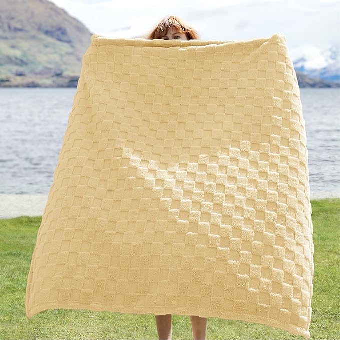 Bedsure GentleSoft Yellow Throw Blanket for Couch - Checkered Fleece Blankets Gifts for Women Men Girls, Cute Soft Cozy Throw for Bedroom Home Decor Gifts, 50x60 Inches