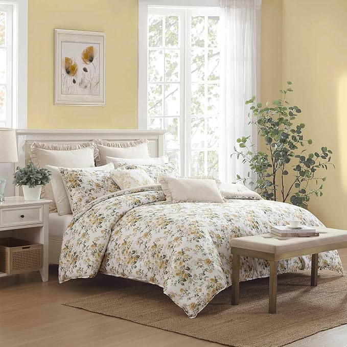 Laura Ashley - Full/Queen Comforter Set, Premium Cotton Bedding with Matching Shams & Bonus Decorative Pillow, Floral Home Decor, Oeko-Tex Certified (Roses Gold, Full/Queen)