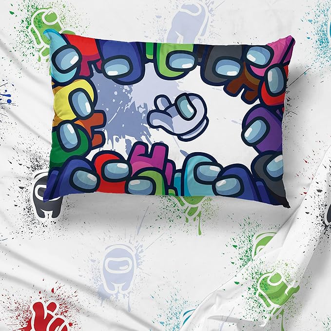 Jay Franco Among Us Space Splatter (4 Piece) Twin Size Bed Set - Includes Comforter & Sheet Set - Super Soft Fade Resistant Microfiber (Official Among Us Product)