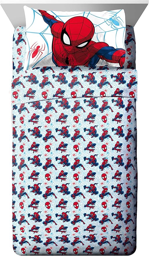 Jay Franco Marvel Spiderman Webtastic 5 Piece Twin Size Bed Set - Includes Reversible Comforter & Sheet Set - Super Soft Kids Bedding Fade Resistant Microfiber (Official Marvel Product)