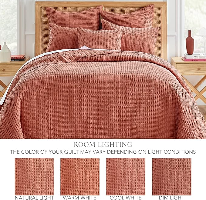 Levtex Home Mills Waffle Twin XL/Twin Quilt Set (68x86in) with 1 Pillow Sham (26x20in) - Adobe - 100% Cotton Twin Size Quilt Bedding Set - Lightweight, Soft, Pre-Washed