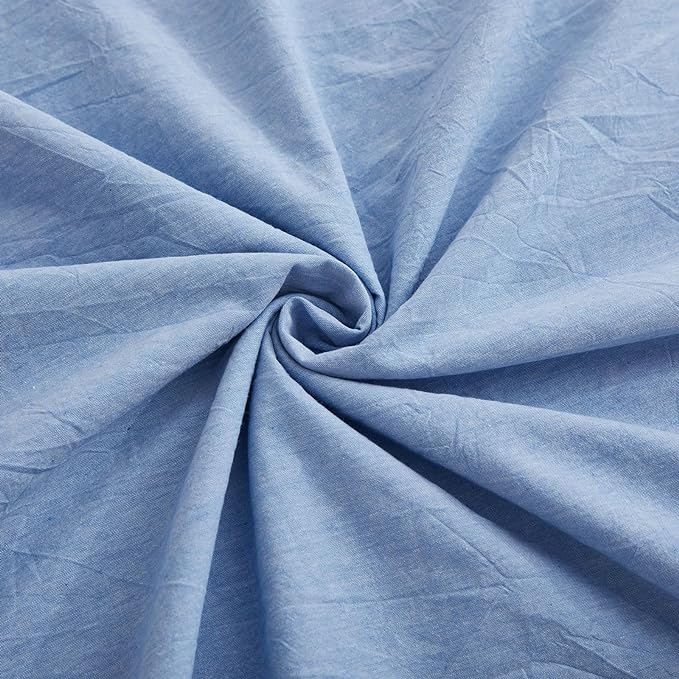 LOVQUE Light Blue Cotton Duvet Cover King Size, Linen Like Natural Bedding Set with Zipper Closure (No Comforter), 104x90 Inches