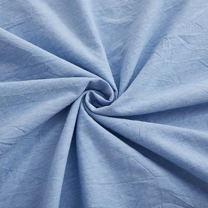LOVQUE Light Blue Cotton Duvet Cover Queen Size, Linen Like Natural Bedding Set with Zipper Closure (No Comforter), 90x90 Inches