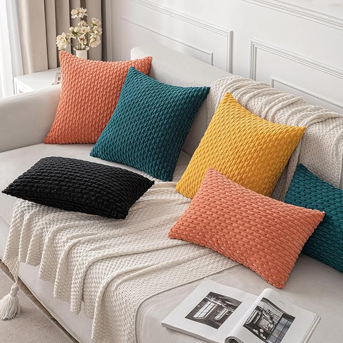 MIULEE Pack of 2 Decorative Throw Pillow Covers 18x18 Inch Soft Boho Striped Textured Corduroy Pillow Covers Modern Farmhouse Home Decor for Couch Bed Sofa Living Room Teal Blue