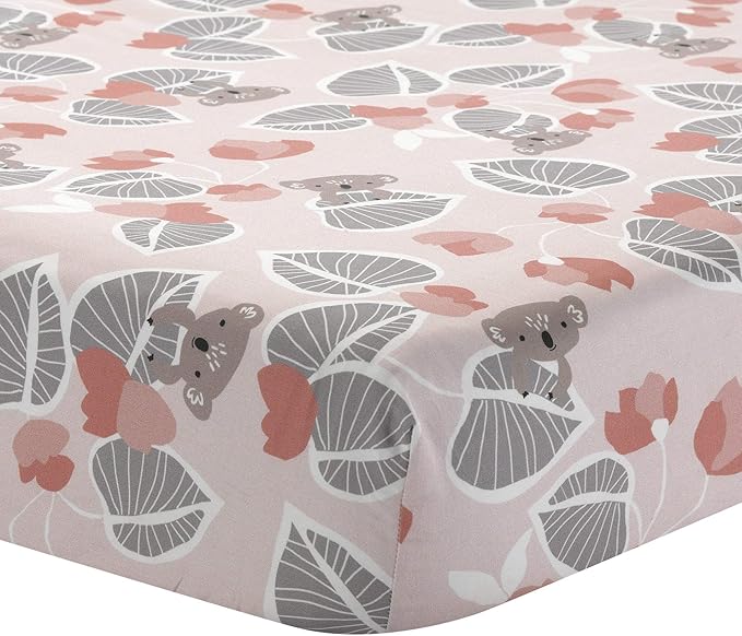 Lambs & Ivy Calypso Cotton Fitted Crib Sheet - Pink, Gray, White, Animals
