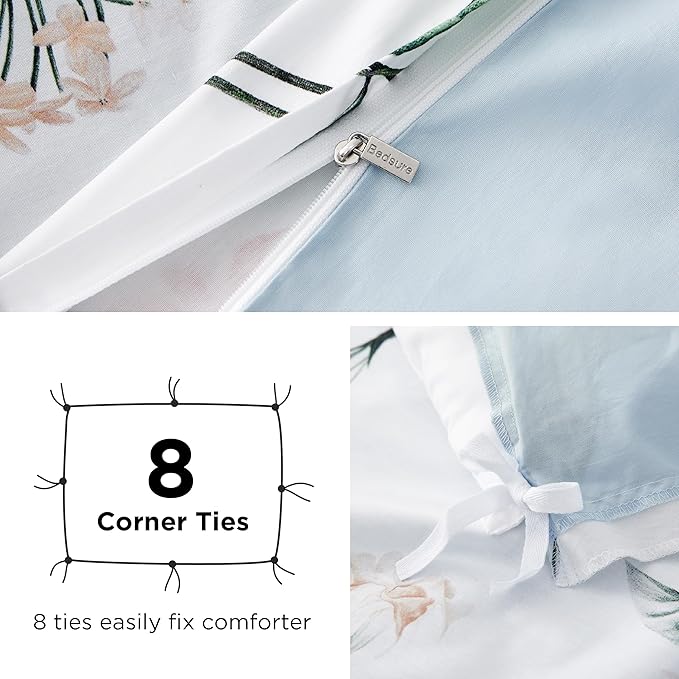 Bedsure Duvet Cover King Size - 100% Cotton Reversible Cute Flower Floral King Duvet Cover Set with Zipper Closure, 3 Pieces Soft & Breathable Blue Bedding Set with 2 Pillow Shams 20"x36"