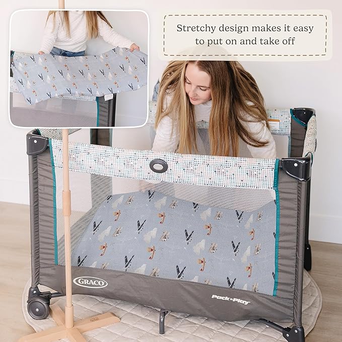 Pack and Play Sheets Fitted, Mini Crib Sheets for Graco Pack N Play Playard (38x26), Ultra Soft Cotton Blend, Safe & Snug Playpen Mattress Sheet for Baby Boys Girls, Airplane in The Clouds, 2-Pack
