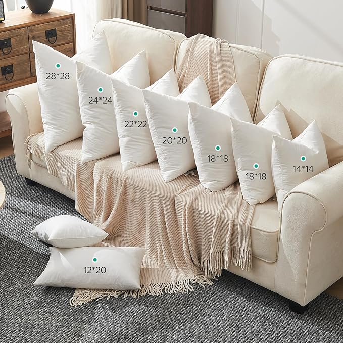 APSMILE Down Feather Throw Pillow Inserts, 16x16 Pillows Set of 2 with Organic Cotton Cover, Soft Square Decorative Pillows for Couch Living Room, Sofa, and Bed