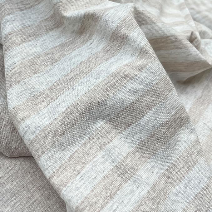 PURE ERA Jersey Knit Duvet Cover Set 100% T-Shirt Heather Cotton Super Soft Comfy Classic Striped Design, with Zipper Closure, Heather Beige Stripe, Cal King