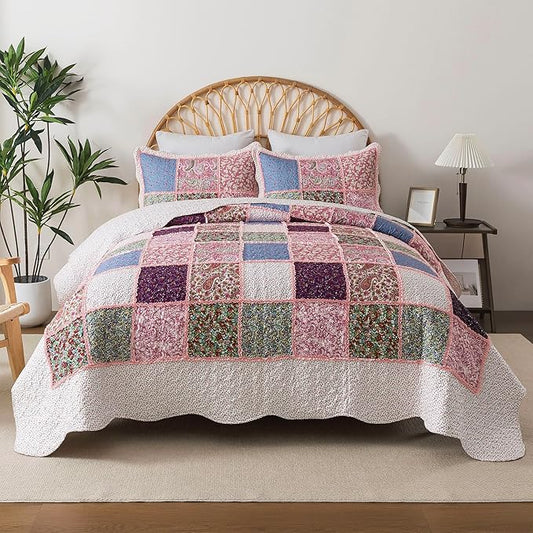 HoneiLife Quilt Set King Size - Rustic Bedspreads 106x96, Tufted Quilts 3-Piece, Patchwork Coverlet Lightweight Bedding Sets All Season Quilts