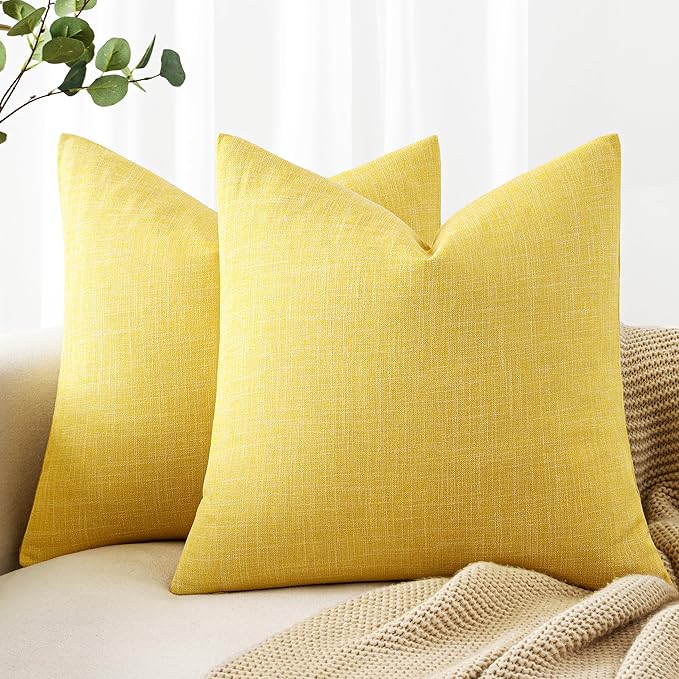 MIULEE Pack of 2 Decorative Linen Burlap Textured Pillow Covers Farmhouse Boho Accent Pillowcases Spring Home Decor for Couch Sofa Bedroom Living Room 16x16 Inch Yellow
