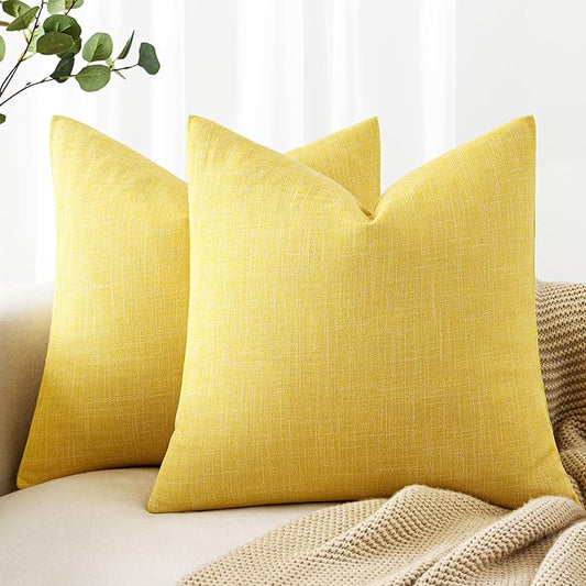 MIULEE Pack of 2 Decorative Linen Burlap Textured Pillow Covers Farmhouse Boho Accent Pillowcases Spring Home Decor for Couch Sofa Bedroom Living Room 16x16 Inch Yellow