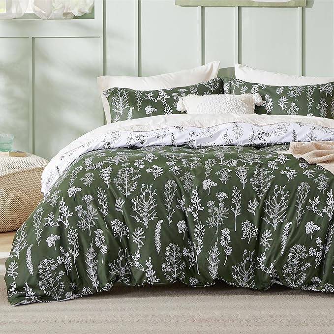 Bedsure Duvet Cover King Size - Reversible Bronze Green King Duvet Cover Set with Zipper Closure, 3 Pieces Floral Patterned Bedding Set with 8 Corner Ties and 2 Pillow Shams