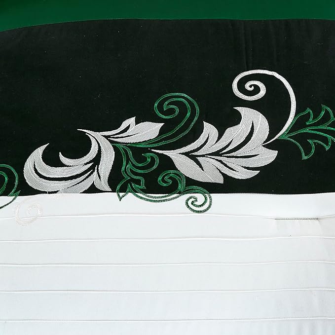 Chezmoi Collection Napa 7-Piece Luxury Leaves Scroll Embroidery Bedding Comforter Set (Full, Green/Black/Cream)
