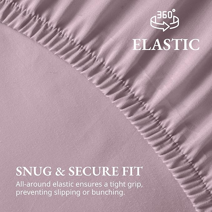 LANE LINEN King Fitted Sheet, 100% Organic Cotton, 3-Piece Set (1 Fitted Sheet,2 Pillowcases), Percale Weave, Ultra Soft, Breathable,Fits Mattress Upto 15" Deep - Lilac (No Flat Sheet)
