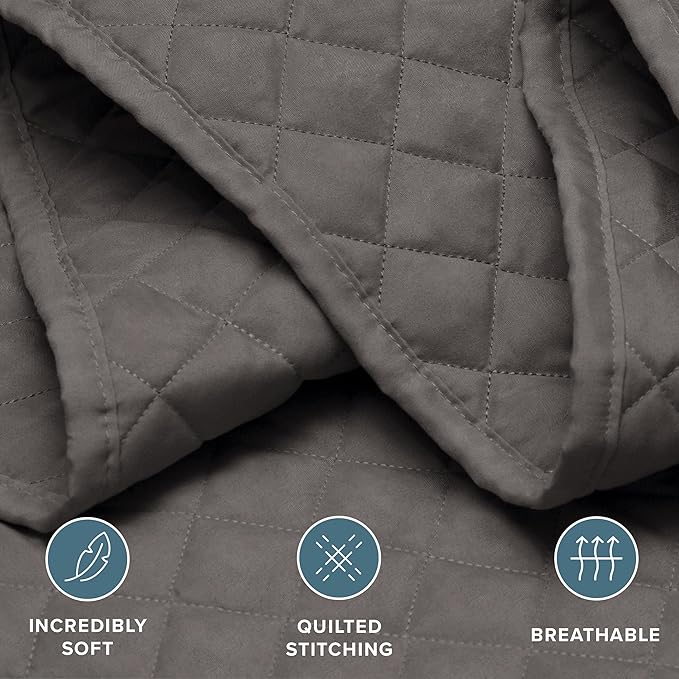 Bare Home Coverlet Set - Full/Queen - Lightweight Bed Decor - Comforter Alternative - All-Season Quilted Bedspread (Full/Queen, Grey)
