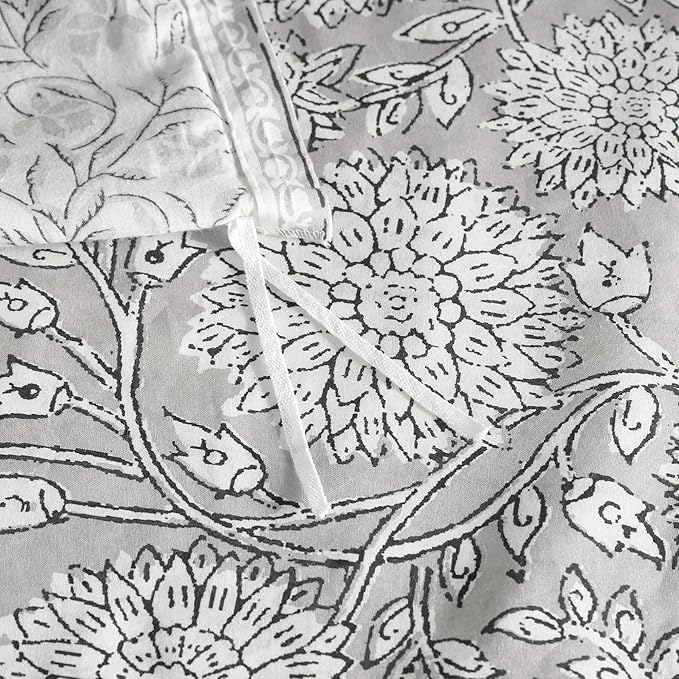 Levtex Home Adare Grey Reversible Twin Duvet Cover Set (68x88in) with 1 Pillowcase (26x20in) - Floral Bedding - Grey and White - 100% Cotton Twin Size Duvet Cover Set - Soft, Pre-Washed