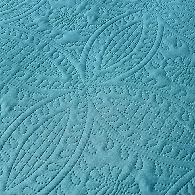 akkialla Teal Full/Queen Quilt Set, Ultrasonic Lightweight Bedspread Coverlet for Modern Minimalist Bedroom, Soft Microfiber Coin Pattern Bedding, 3-Piece (1 Quilt, 2 Pillow Shams) | Breathable fabric