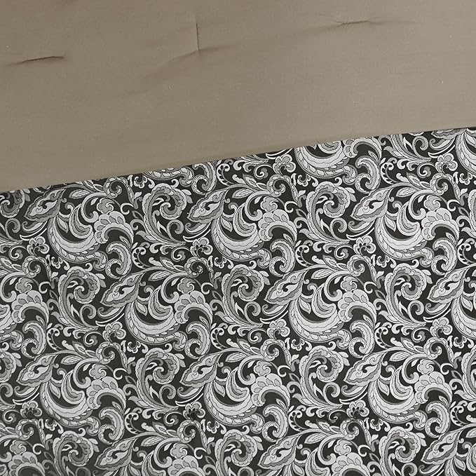 Madison Park Essentials Brystol 24 Piece Room in a Bag Faux Silk Comforter Jacquard Paisley Design Matching Curtains Down Alternative All Season Bedding-Set, Black 24 Piece, King(104 in x 92 in)