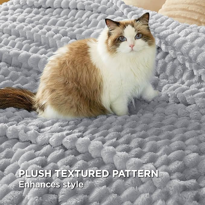Bedsure Light Grey Throw Blanket for Couch - 350GSM Fluffy Plush Bubble Blanket for Bed Home Room Decor, GentleSoft Cute Fleece Soft Cozy Gifts for Women Girls, 50x60 Inches