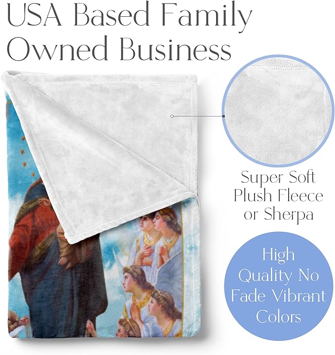 Angel Throw Blanket for Adults with Baby Jesus and Virgin Mary, Heaven Christian Theme, Soft, Plush, and Warm, Decorative Tapestry Home Decor or Bedding, (Sherpa 60x80)