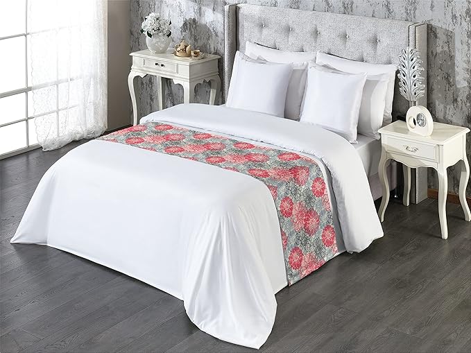 Lunarable Dahlia Flower Bed Runner, Hand Drawn Overlap Twisted Old Fashion Blossoms Boho Petals Floret Image, Decorative Accent Bedding Scarf for Hotels Homes and Guestrooms, Queen, Cream Pink