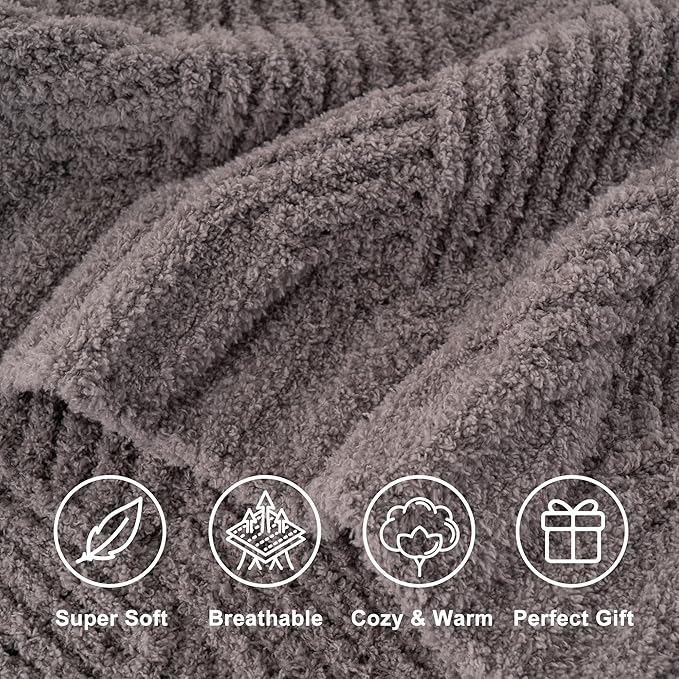 Battilo Grey Diamond Knit Throw Blanket for Couch and Bed, Soft Textured Chenille Blanket, Cozy Lightweight Decorative Blanket for Sofa, 50"x60"