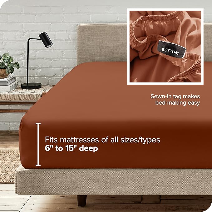 Bare Home Fitted Bottom Sheet Full Size - Premium 1800 Microfiber - Ultra-Soft Hotel Luxury - Deep Pocket - Durable and Long Lasting (Full, Terracotta)