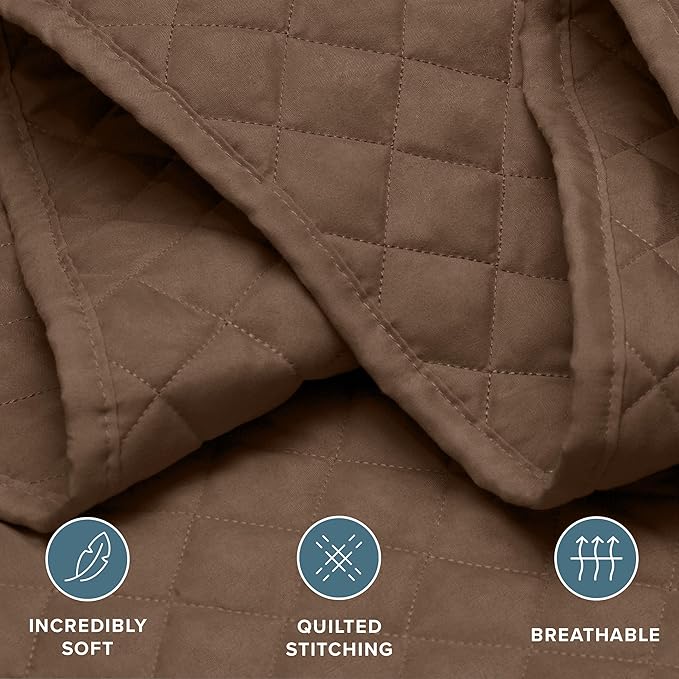 Bare Home Coverlet Set - Full/Queen - Lightweight Bed Decor - Comforter Alternative - All-Season Quilted Bedspread (Full/Queen, Cocoa)