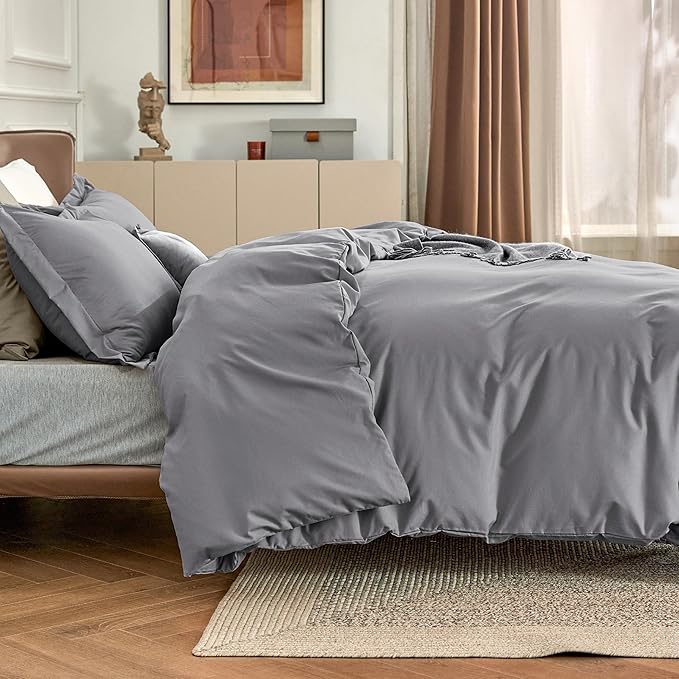 Bedsure Duvet Cover California King Size - Soft Double Brushed Bedding Set for Kids & Adults, Zipper Closure, 3 Pieces, Includes 1 Duvet Cover (104"x98") & 2 Pillow Shams, NO Comforter, Grey