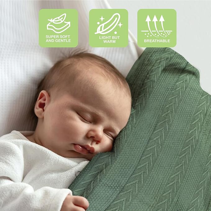 Organic Cotton Knit Baby Blanket 31.5 X 43.3 Inches Soft Knitted and Breathable Baby Blanket for Boys and Girls Perfect Swaddle Baby Blankets for Boys & Girls, Infants Toddlers All Seasons