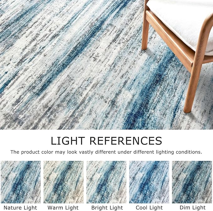 KOZYFLY Modern Abstract Hallway Runner Rug, 2.6x10 Washable Rug Runner Non-Slip Soft Striped Kitchen Runner Rugs, Print Blue Carpet Runner for Entryway Bathroom Laundry Room Foyer