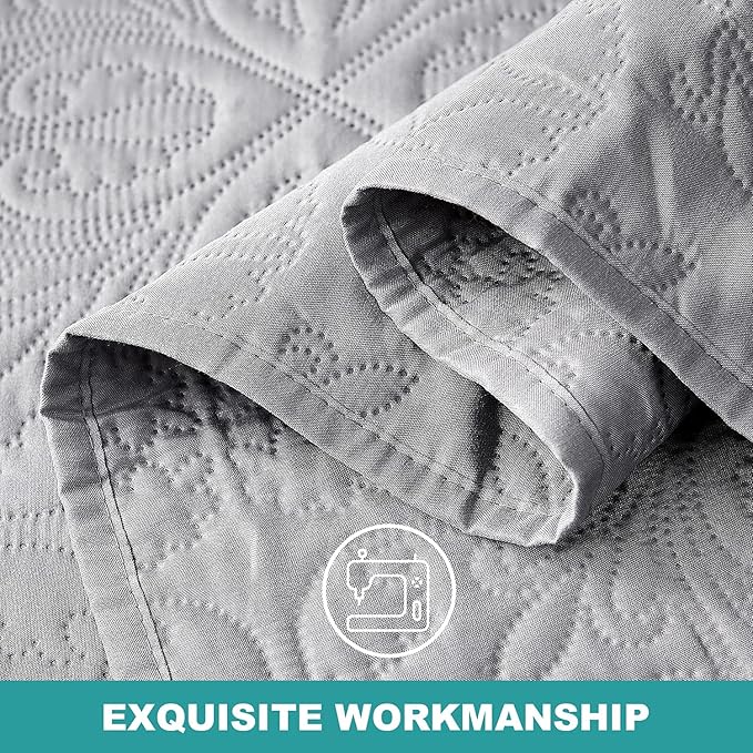 Hansleep Grey Quilt Twin Size - Baroque Ultrasonic All Season Bedspread Twin, Soft Lightweight Coverlet Bedding Set, 2 Pieces (1 Quilt, 1 Pillow Sham)