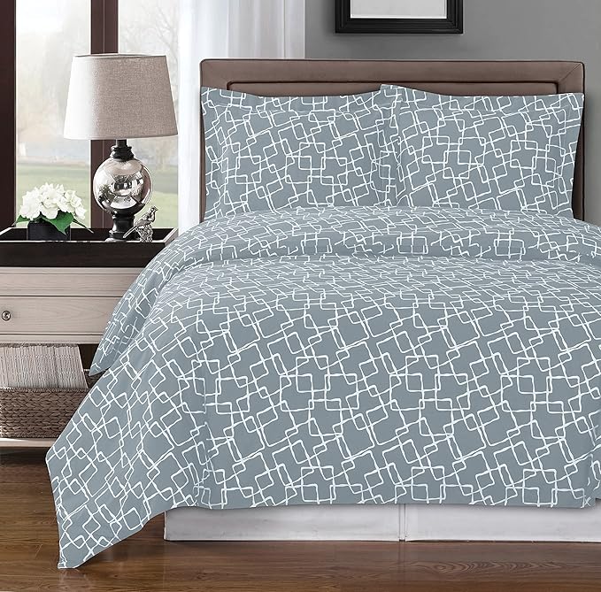 Royal Hotel Bedding Gray and White Eva 4 Piece Full/Queen Comforter Set 100% Cotton 300 Thread Count