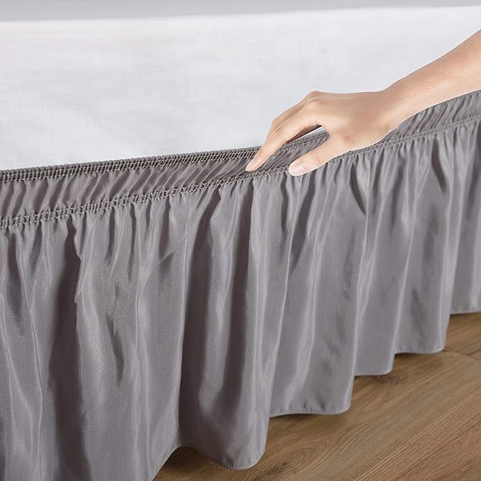 Bed Skirt Three Sides Fabric Adjustable Elastic Wrap Around Dust Ruffled Bed Skirts Olympic Queen, Light Grey, 16 Inch Tailored Drop