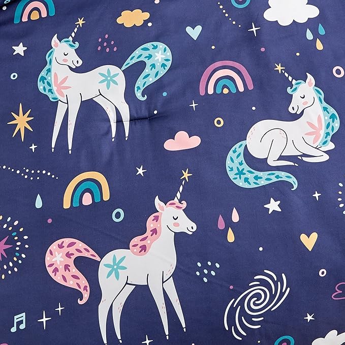 Chezmoi Collection 3-Piece Kids Bedding Comforter Set - Soft Microfiber Multi-Color Kids Cute Magical Unicorn Love Hearts Rainbows, Twin