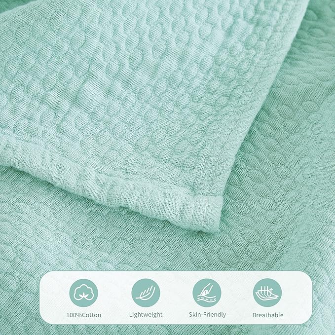 Premium 100% Cotton Blanket – All-Season Soft Breathable Bed Blanket for Twin Size – Lightweight Stylish Textured Throw for Bed– Giftable Cozy Bedding