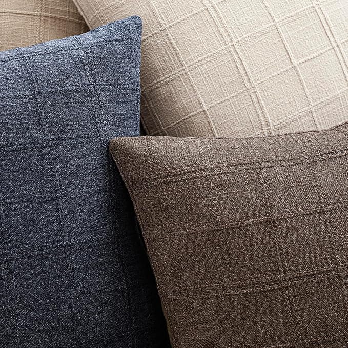 Foindtower Set of 2 Decorative Linen Check Throw Pillow Covers Neutral Farmhouse Vintage Cushion Covers Cozy Modern Boho Home Decor for Sofa Chair Couch Bedroom Living Room,14×36 Inch,Dark Brown