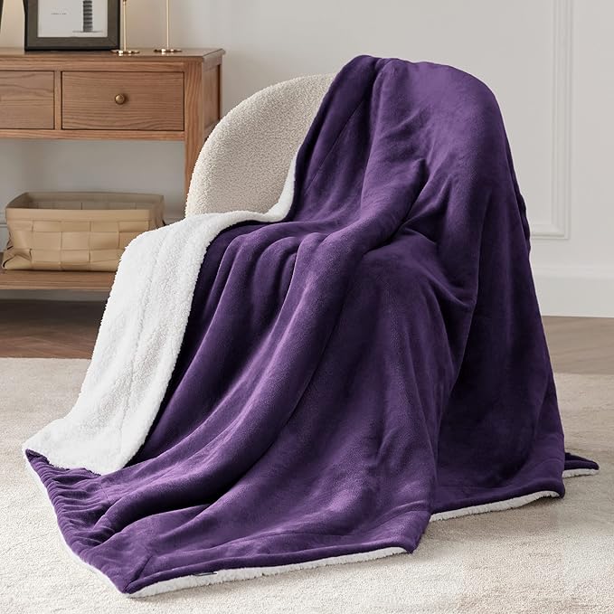Bedsure GentleSoft Sherpa Fleece Throw Blanket for Couch, Non-Heated, Thick and Warm Throw Gifts for Women and Girls, Soft Fuzzy Plush Christmas Blanket for Winter, Purple, 50x60 Inches