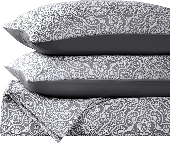 Superior 3 Piece Bedspread Set, Home Bed Decor, Decorative Bed Spread, 2 Pillow Shams, Medium Weight Blanket, Floral Matelasse Coverlet, Bedding Essentials, Enzy Collection, Queen, Charcoal