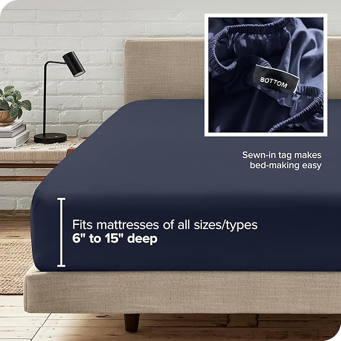 Bare Home Fitted Bottom Sheet Twin XL Size - Premium 1800 Microfiber - Ultra-Soft Hotel Luxury - Deep Pocket - Durable and Long Lasting - Fitted Sheet (Twin XL, Midnight Blue)