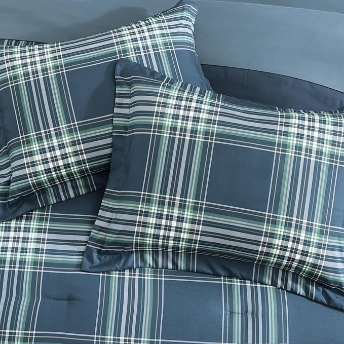 Plaid Twin XL Comforter Set, Midnight Blue Bedding Set 5 Pieces for Boys Girls Teen, Classic Farmhouse Bed in a Bag for Dorm with Sheets, Pillowcase & Sham